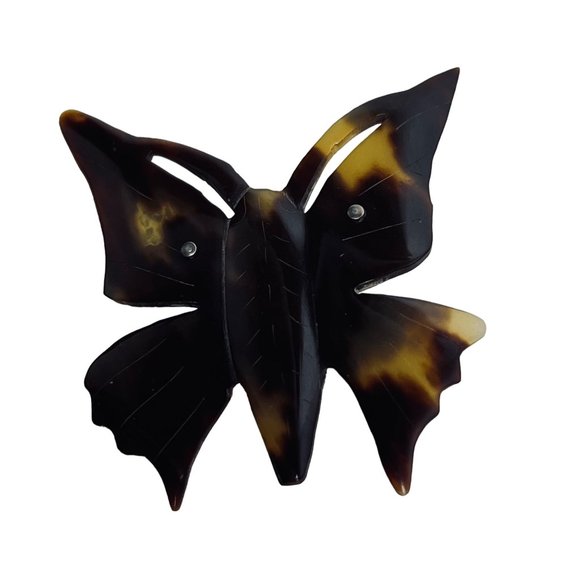 Vintage Thick Plastic Tortoise Shell Butterfly Brooch (5151) - Picture 5 of 5